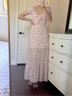 Floral Tie-Front Maxi Dress in Light Pink